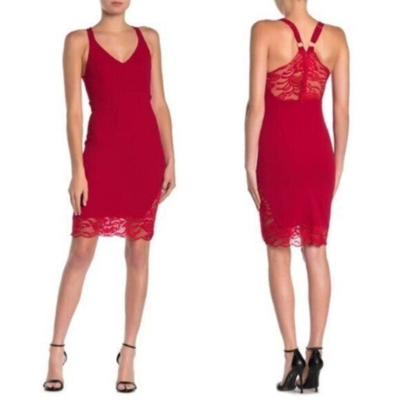 Velvet Torch Dress Red V Neck Lace Racerback Mini Sheath NWT - Picture 1 of 9